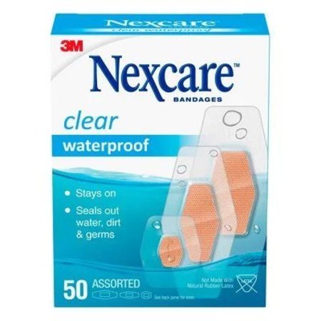 3M Nexcare Bandage Waterproof Assorted Sizes Clear, 50Bx 432-50-3BNS